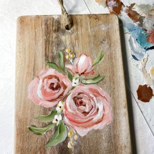 Pink Roses Cutting Board; Original Acrylic Painting; Home Decor